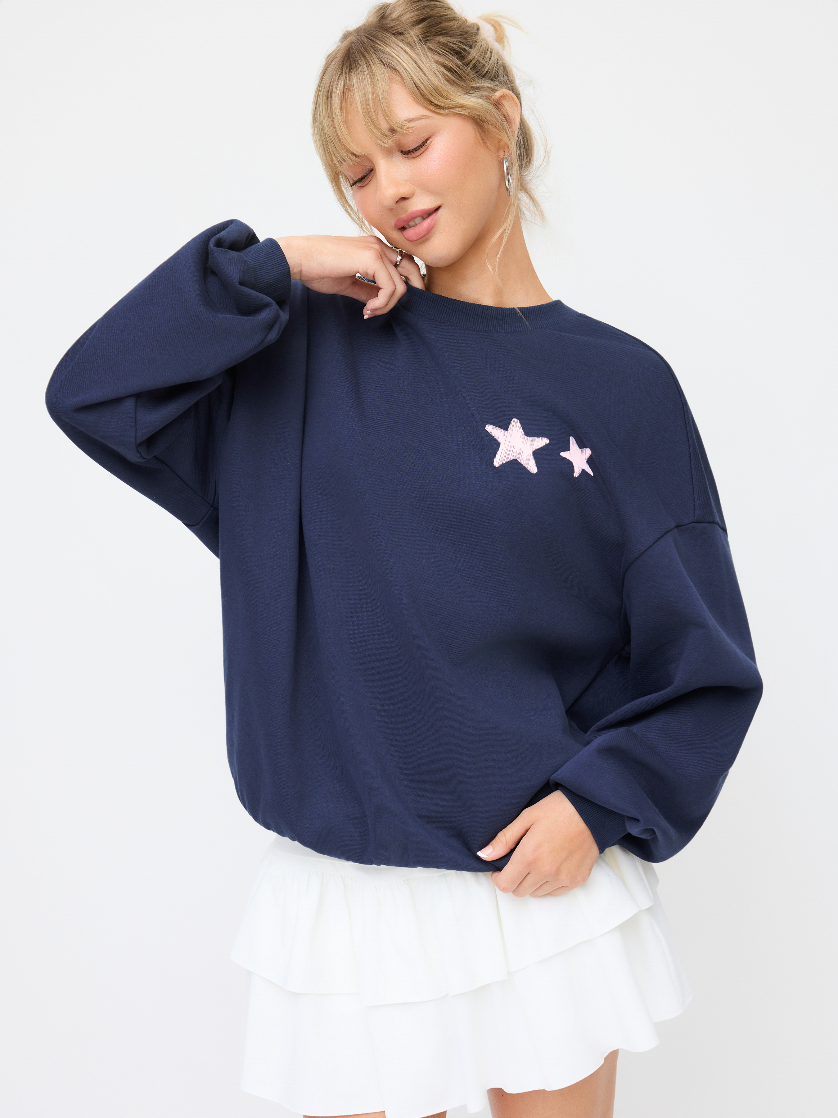Lucky Girl Cotton-blend Lace Panel Oversized Sweatshirt