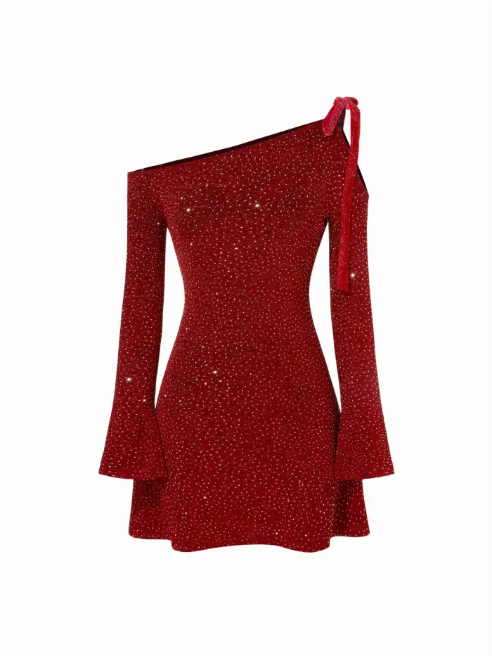 Party Dress For Party New Years Holiday Dress Valentine rush outfits special occasion dresses Knit Fabric Asymmetrical Neck Cut Out Bowknot Rhinestone Bobycon Mini Dress For Daily Casual Date Party Dress For Party New Years Holiday Dress Valentine rush outfits special occasion dresses Knit Fabric Asymmetrical Neck Cut Out Bowknot Rhinestone Bobycon Mini Dress For Daily Casual Date