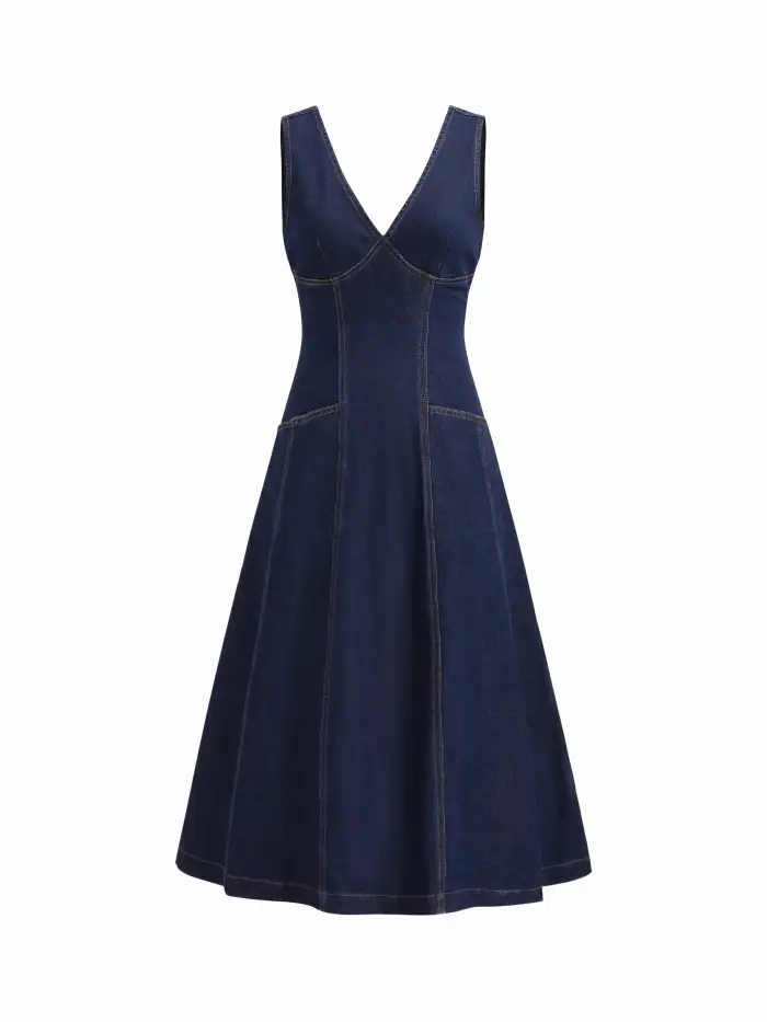 slim fit dress slacks Medium Wash Cotton Denim Mini Dress - Casual Dresses