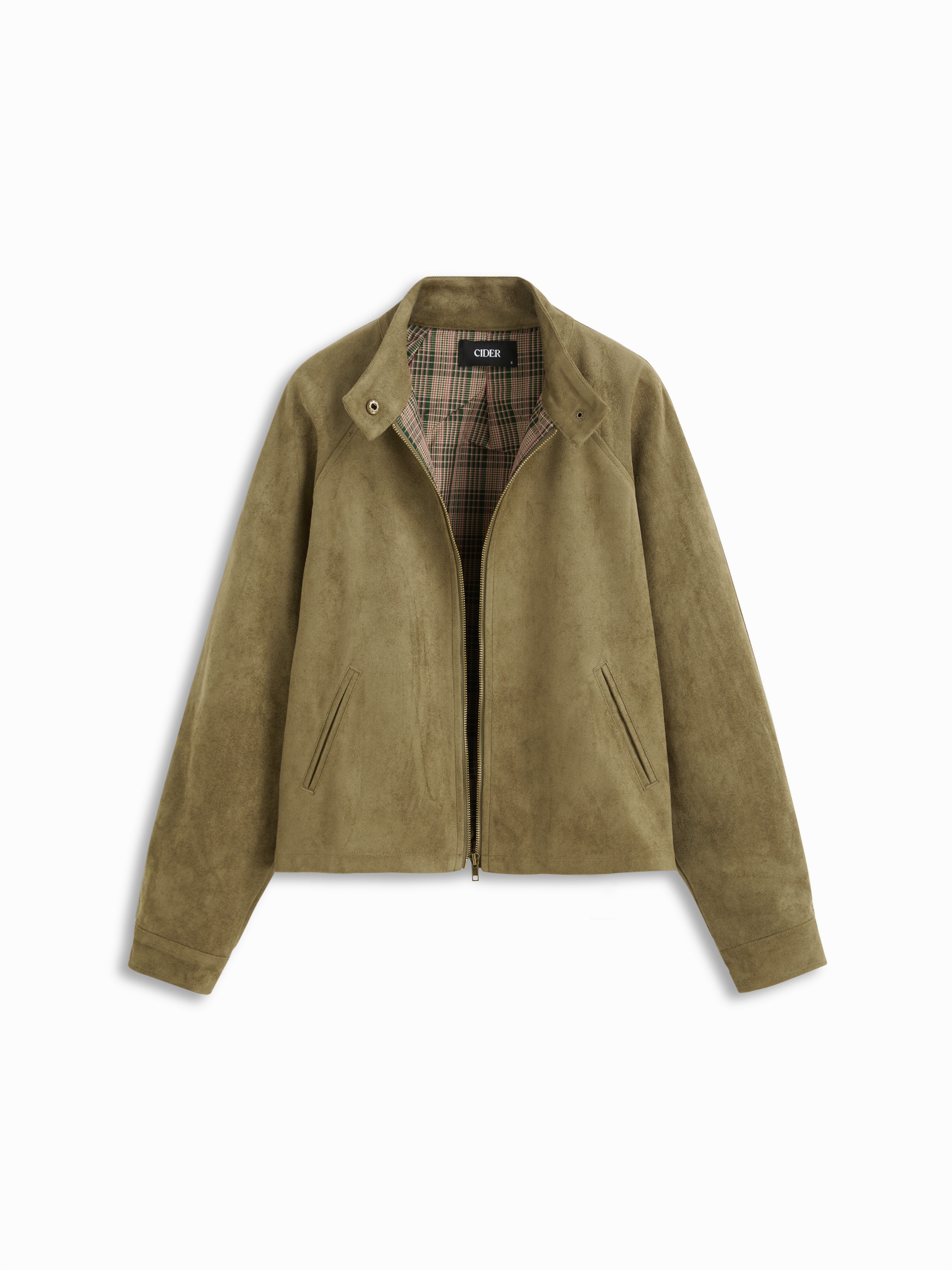 جلد سويدي Suede Stand Collar Long Sleeve Zip Through Oversized