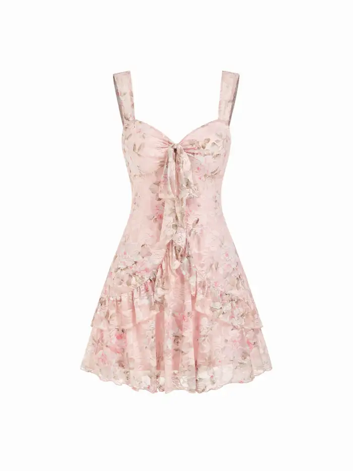 lace races dress Race Ladies Lace Ladies Flower Print Frill Stand Collar Dress main image 0