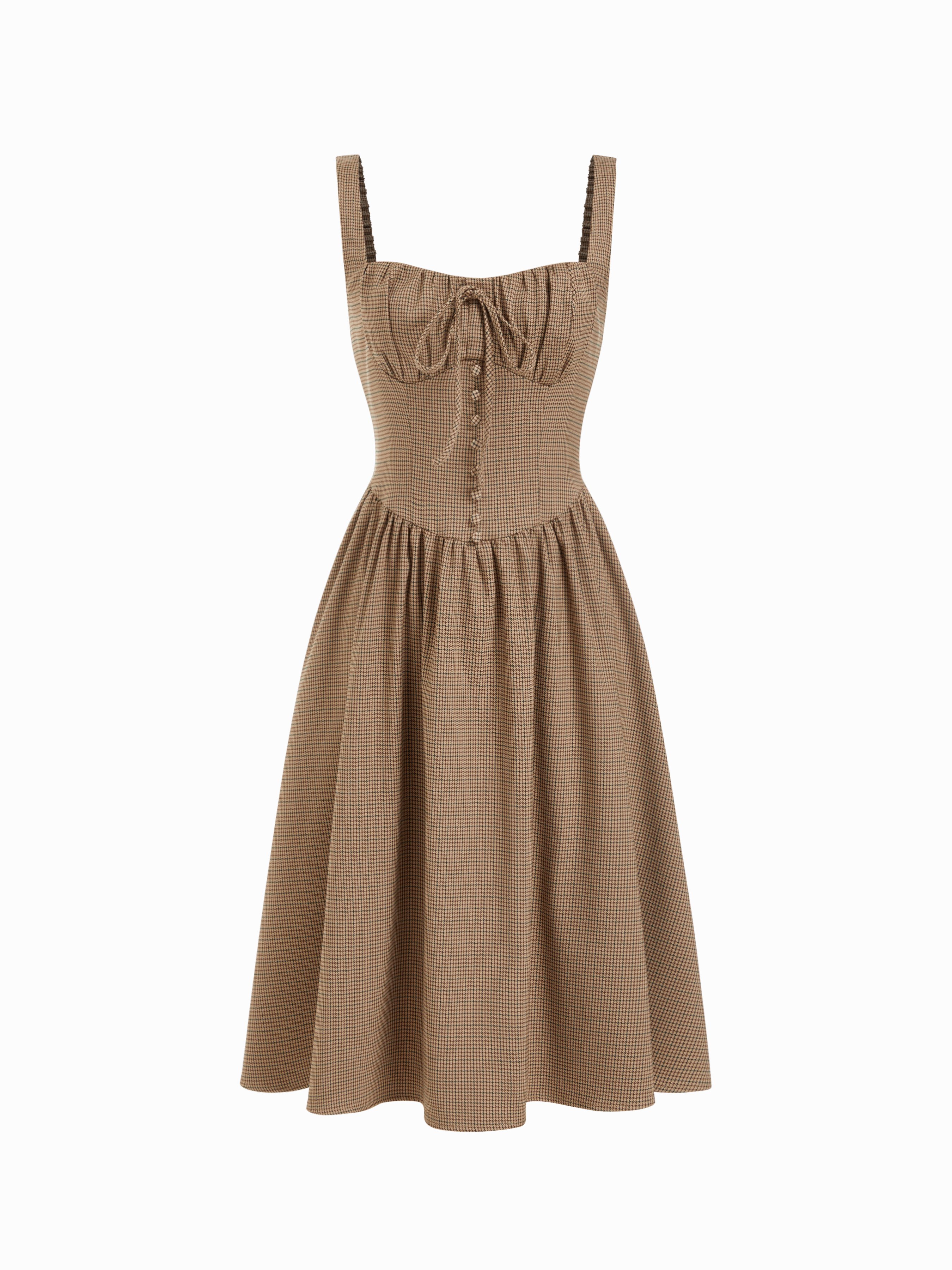 Houndstooth bowknot midi dress