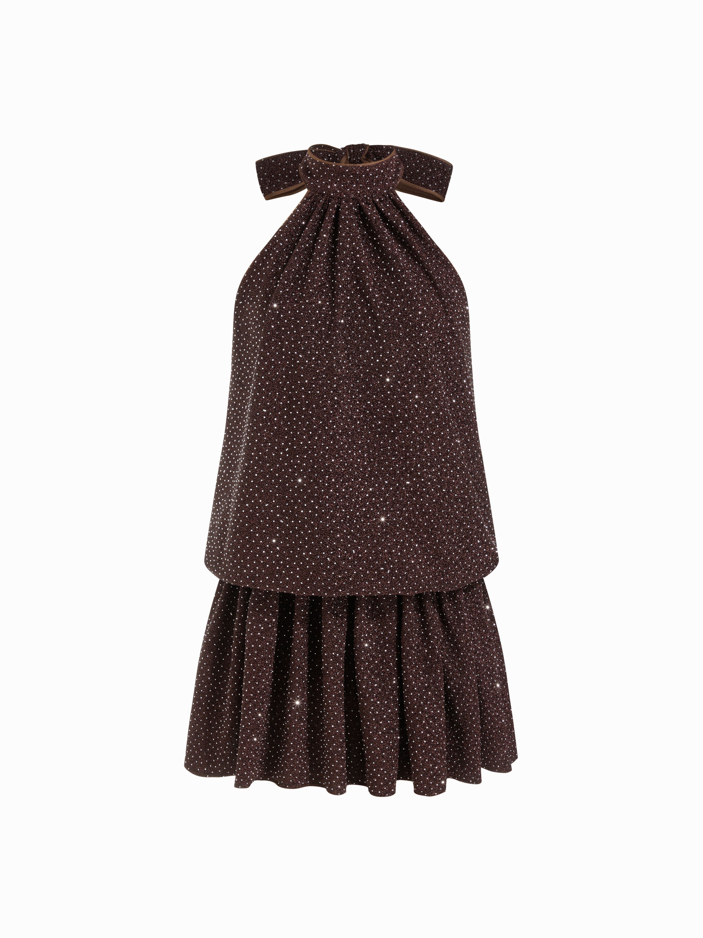 CIDER Valentine rush outfits special occasion dresses Festival Woven Rhinestone Halter Neck Ruffle Hem Bowknot Mini Dress For Party/Clubbing