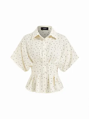 Satin Collar Pleated Cinched Short Sleeve Shirt