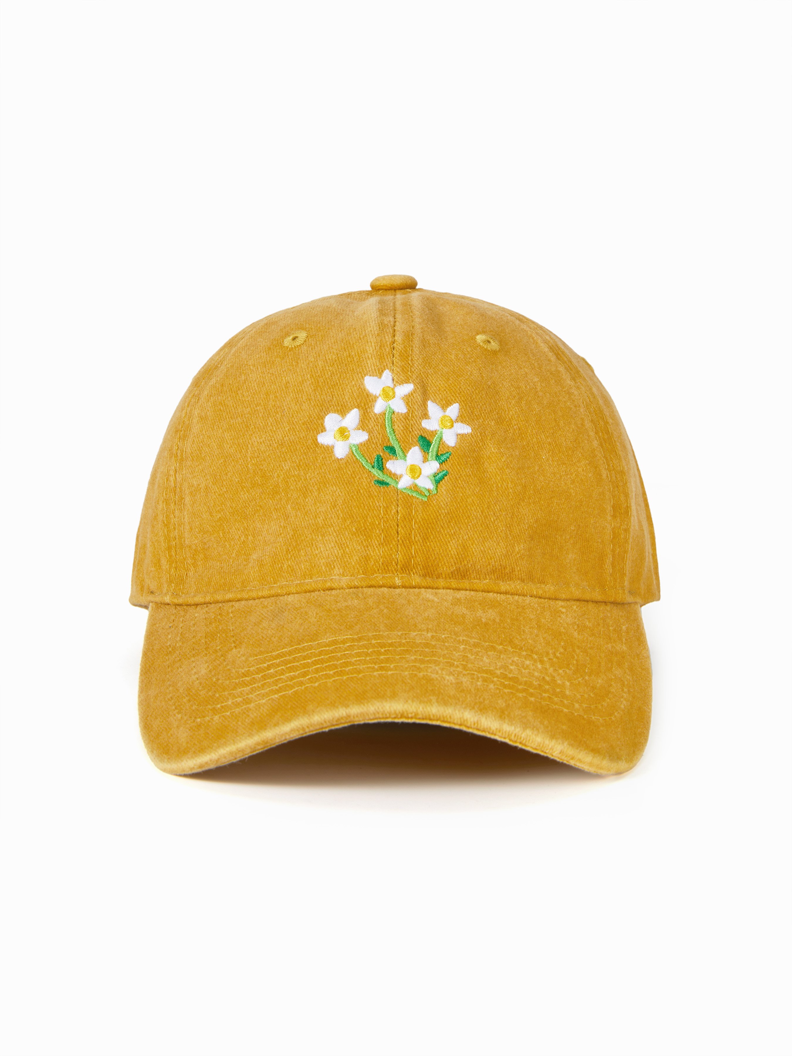 Washed Cotton FLOWER EMBROIDERED BASEBALL HAT For Daily Casual