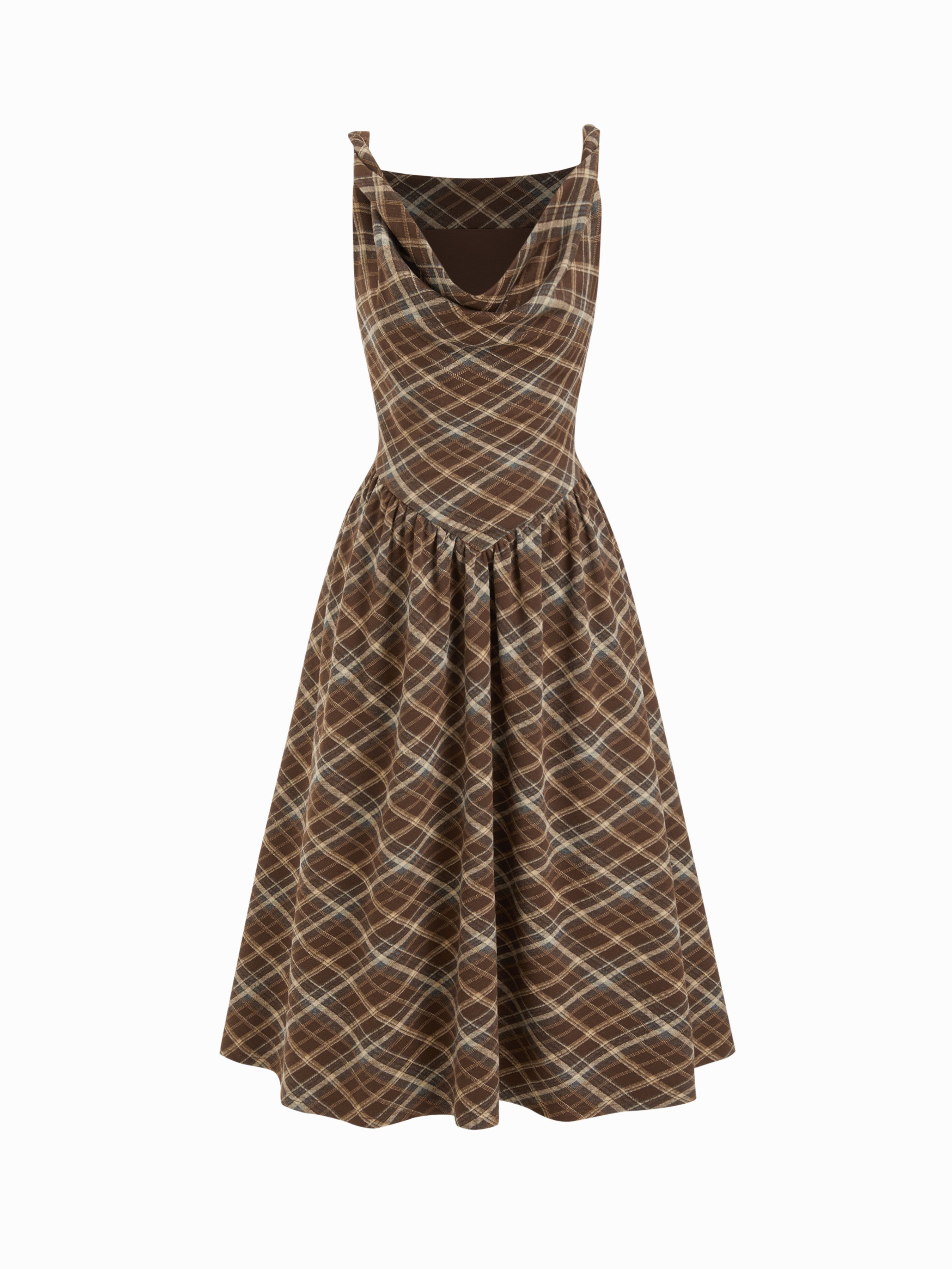 brown check cowl neck midi dress UO Audre Yellow Check Print Cowl Neck Midi Dress