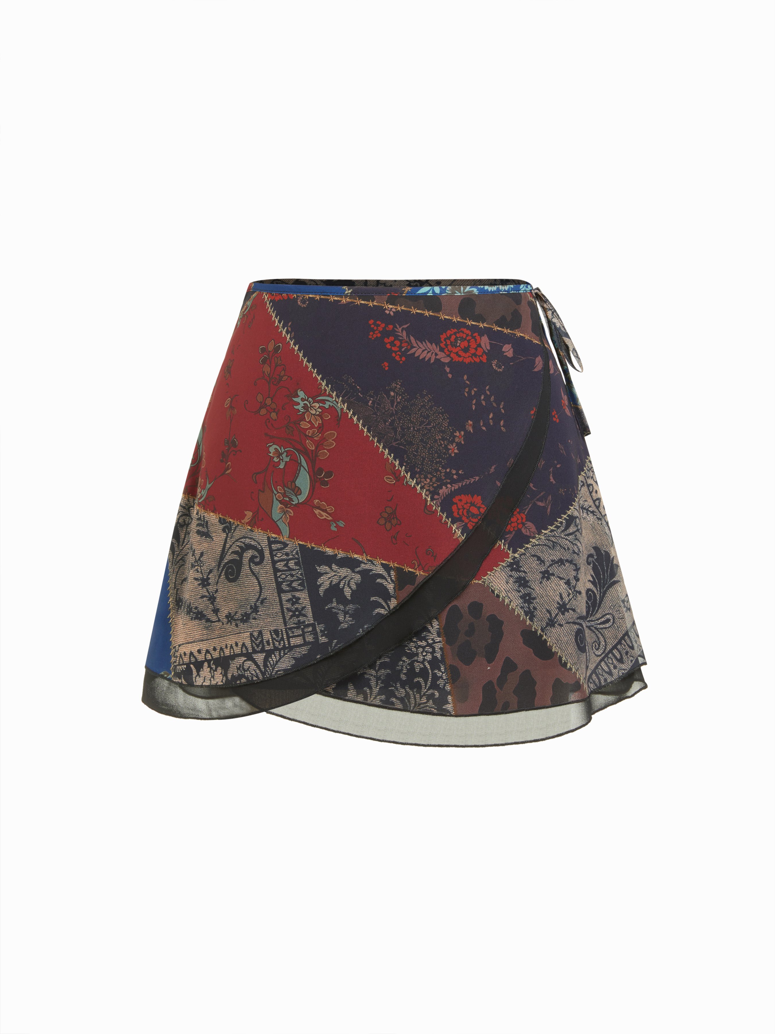 Chiffon Low Rise Aztec Asymmetrical Knotted line Mini Skirt