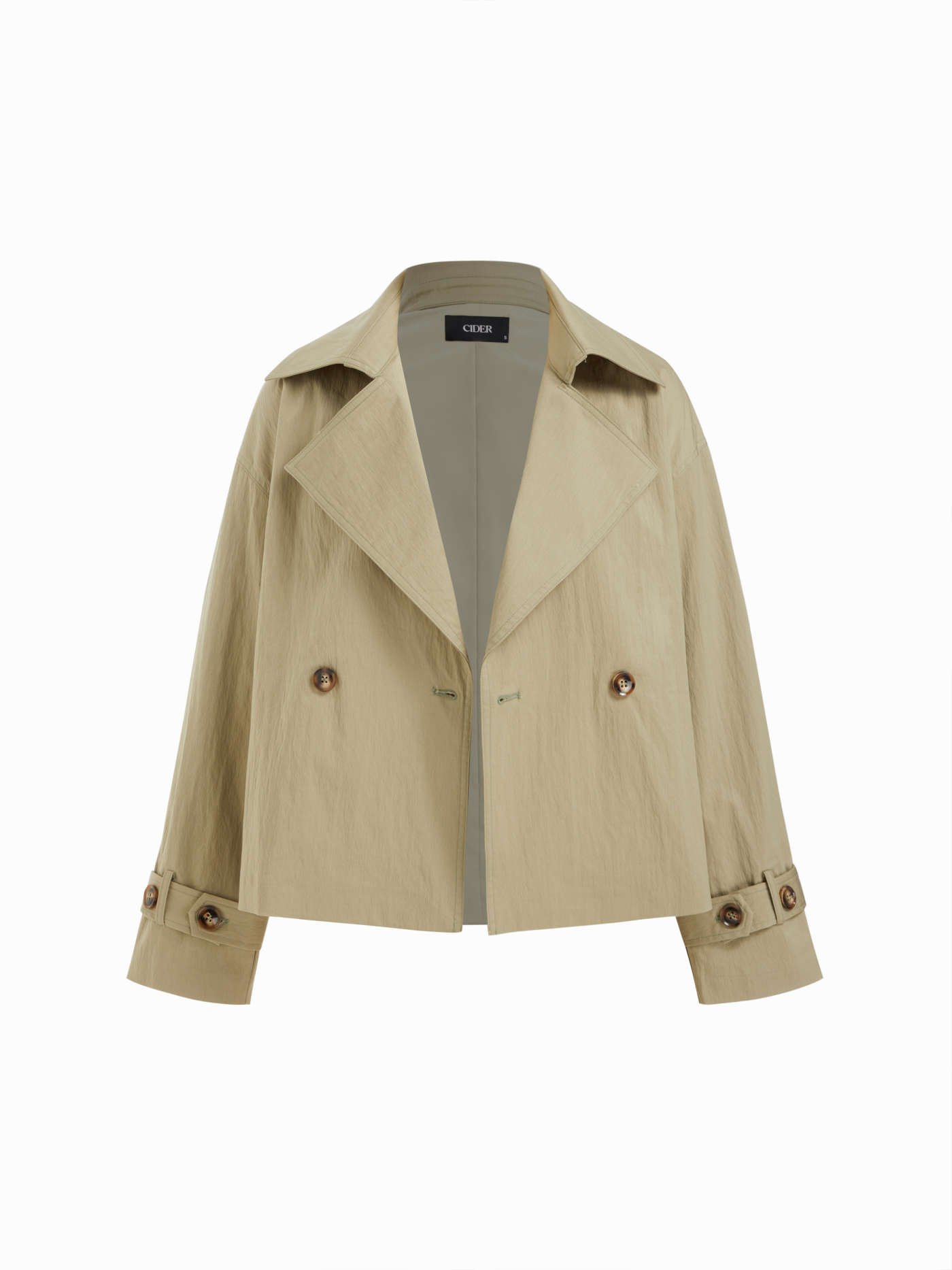 Cotton-blend Collar Long Sleeve Belted Crop Windbreaker