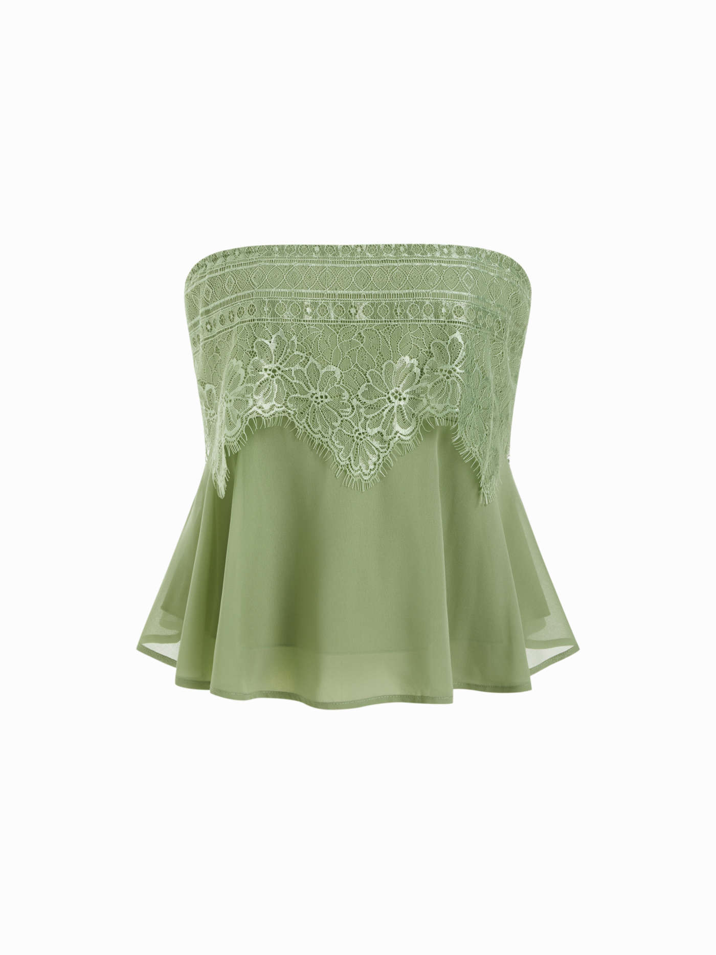 Chiffon Chiffon Floral Lace Shirred Cropped Bandeau Top For Daily Casual Vacation