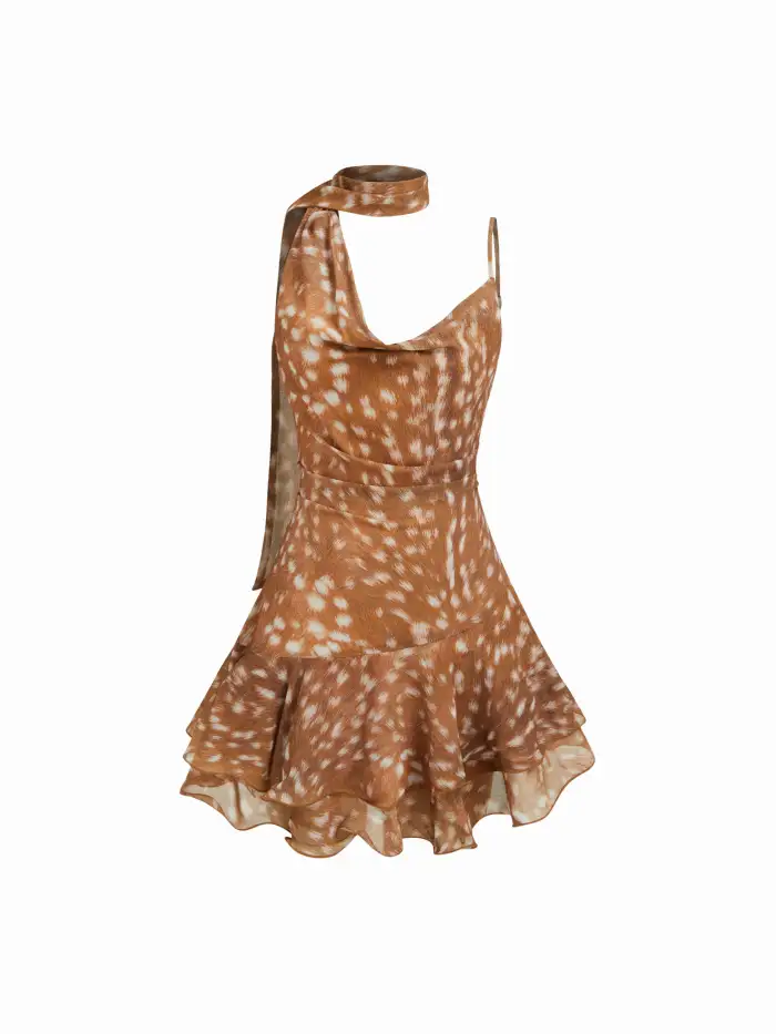 cowl neck layered mini dress Chiffon Animal Print Chiffon Layered With Scarf For Daily Casual Global Shipping