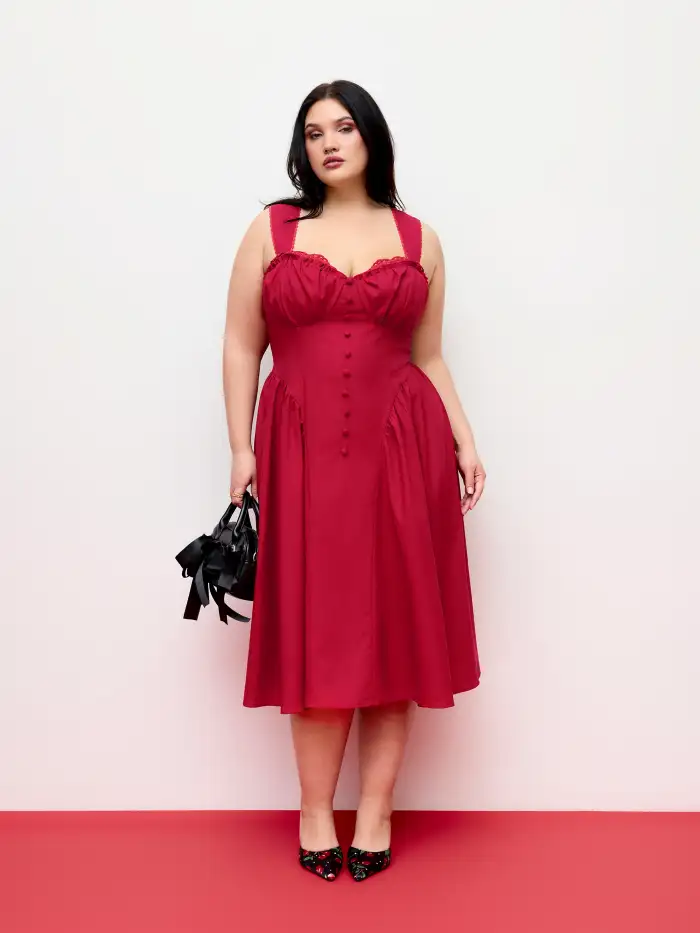 cider burgundy dress Cider Palmer Poplin Maxi Dress Curve MERLOT / 1X by Sugarlips