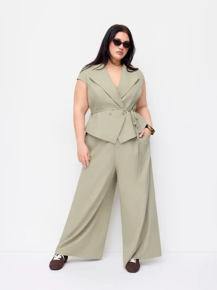 Striped Asymmetrical Hem Zip Through Knotted Wide Leg Jumpsuit Curve & Plus