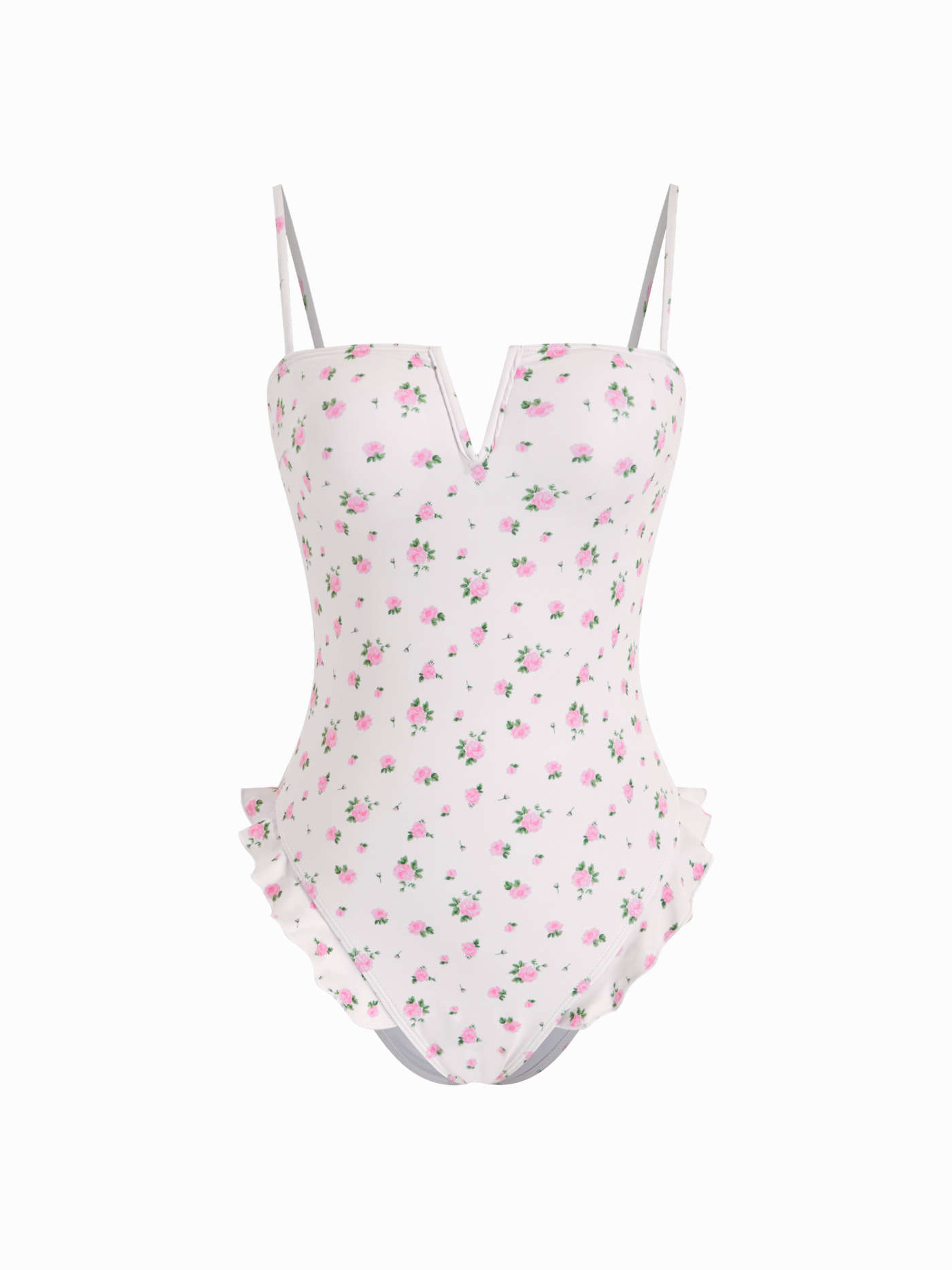 Floral Square Neck Ruffle Hem One-piece Swimsuit