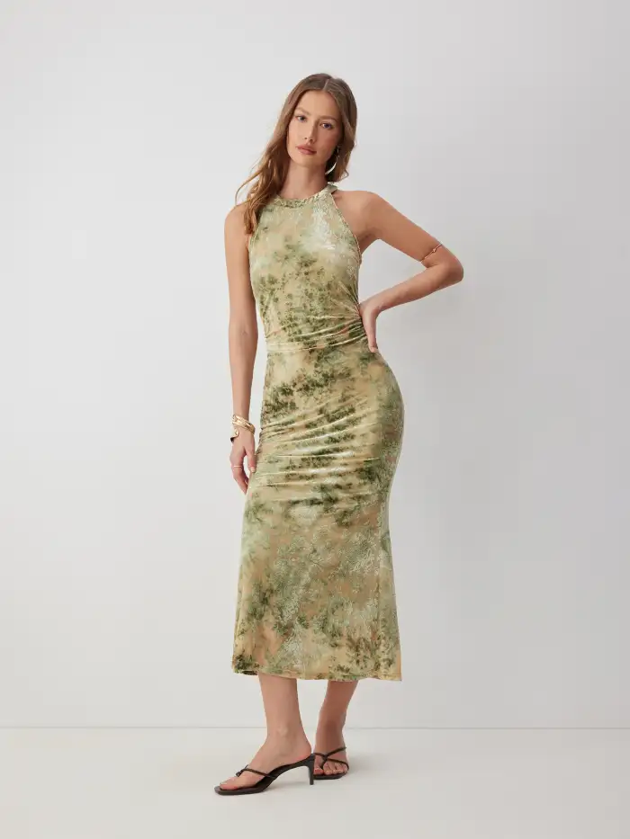 cider floral cross halter midi dress Criss Cross Cutout Back Floral Halter Dress