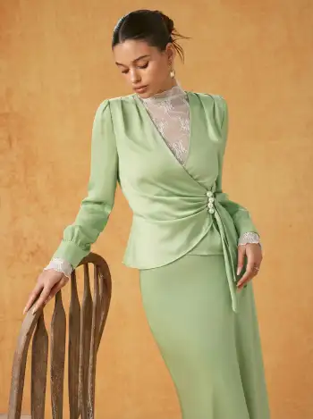 Lace High Neck Lace Long Sleeve Top