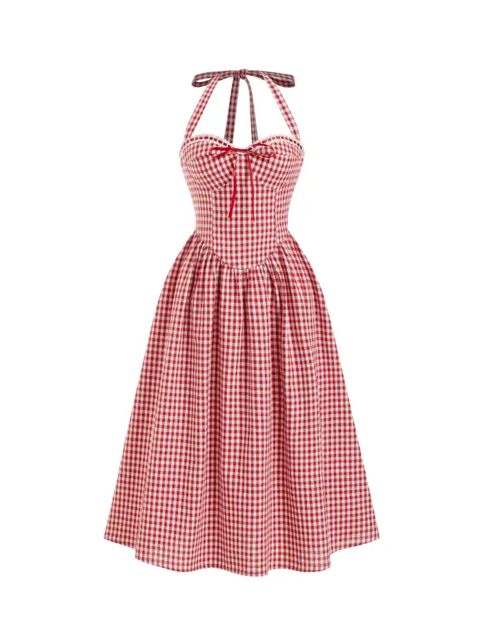 red gingham halter dress Scarlett Gingham Halter Midi Dress