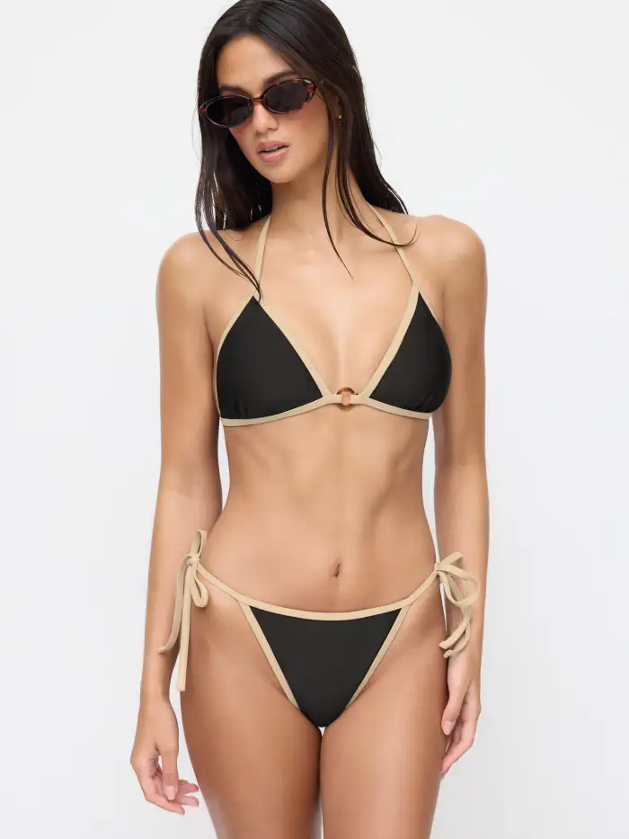 V-neck Aztec Knotted Shirred Halter Tie Side Bikini Set