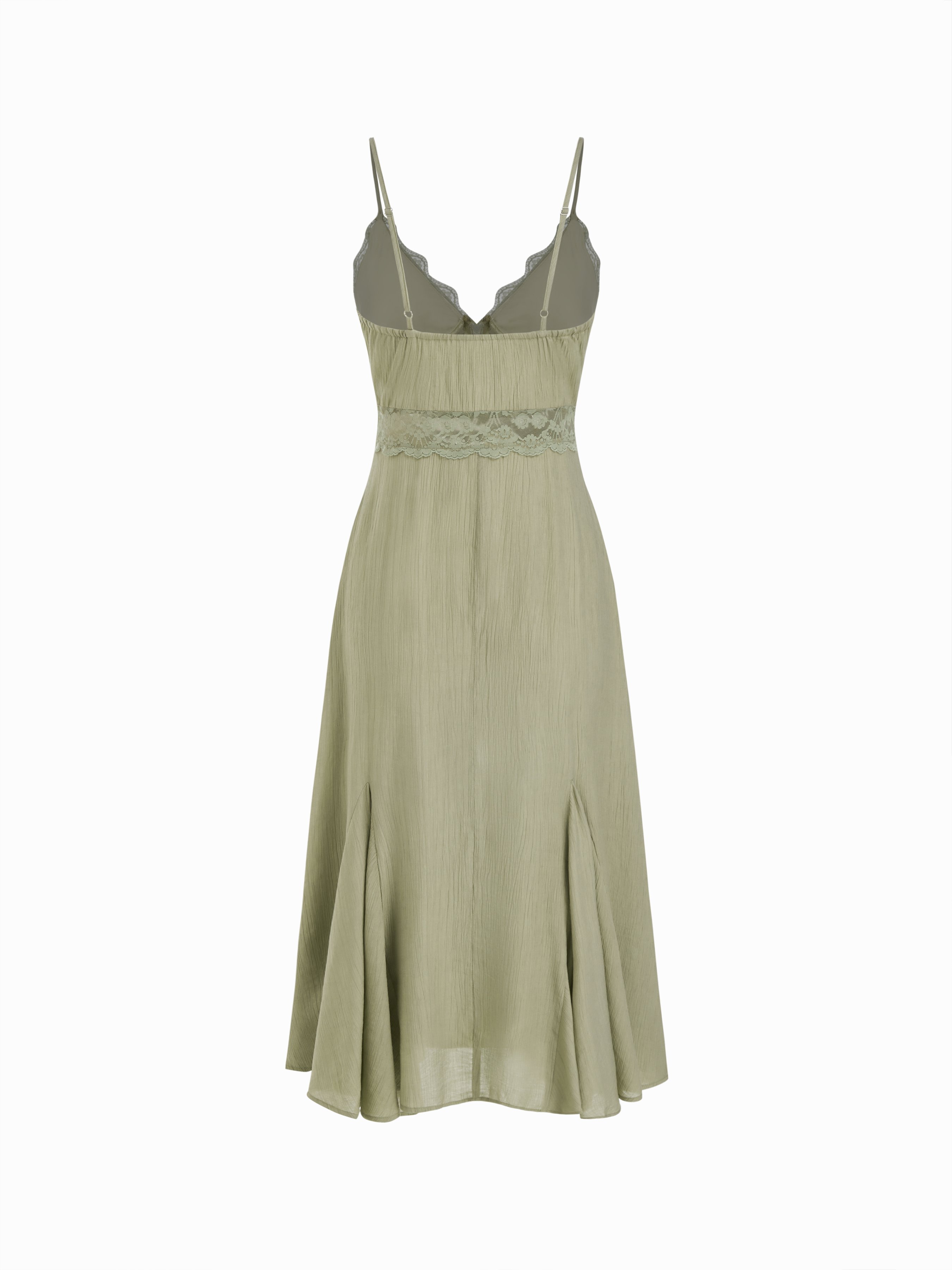 Woven V-neck Lace Panel A-line Cami Midi Dress For Daily Casual Date