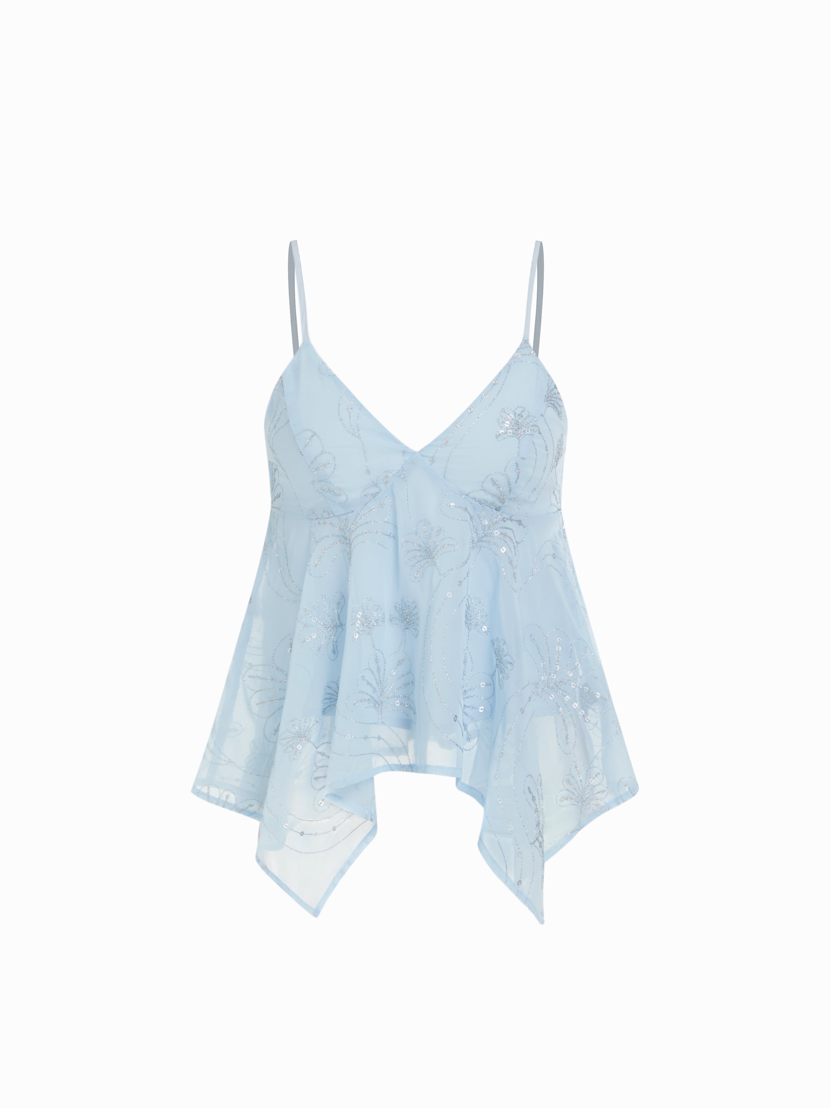 トップス andmary Paula lacey chiffon tops blue ANDMARY】Paula lacey chiffon tops