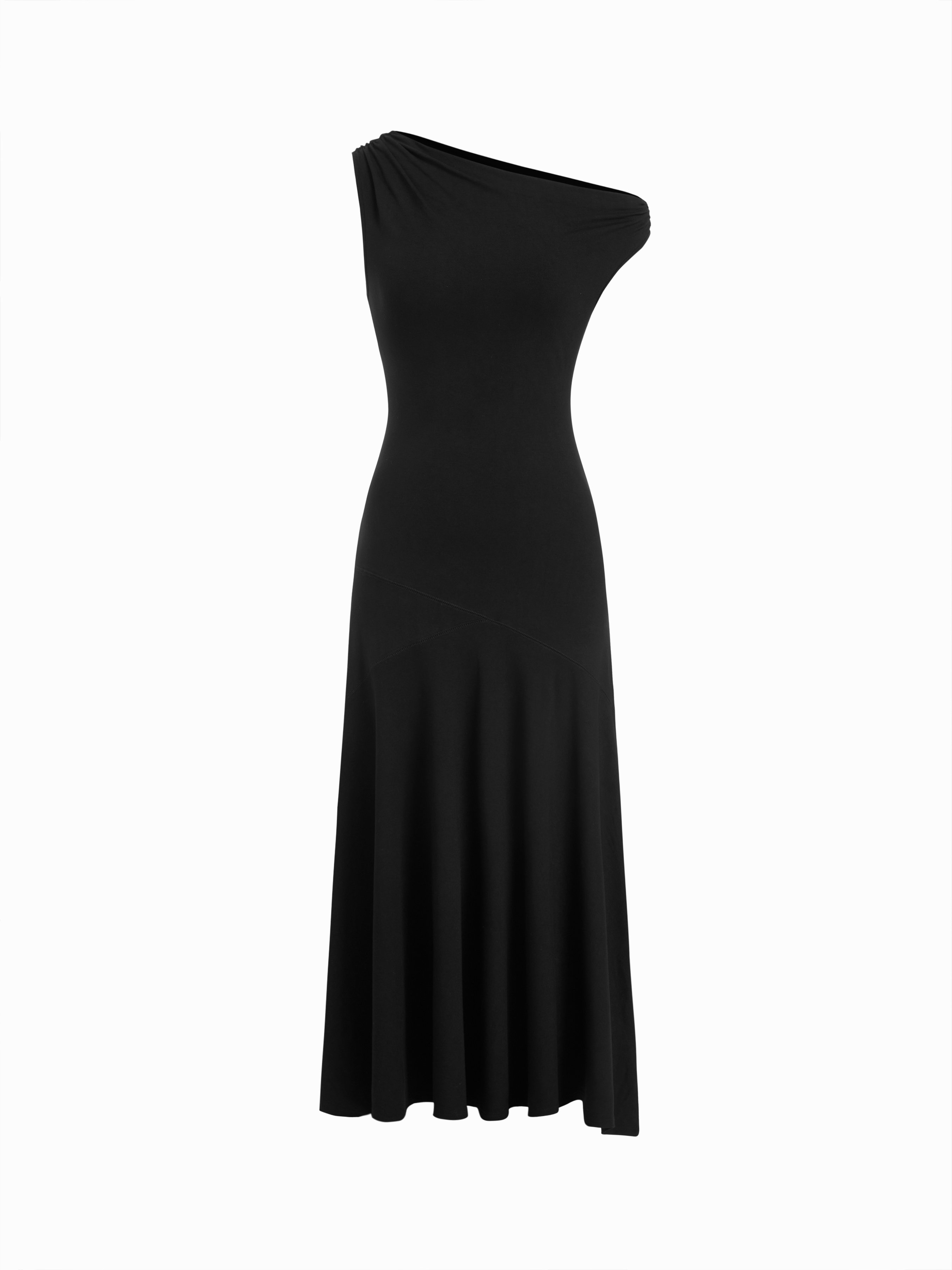 fira asymmetric neck ruched maxi dress Fira Asymmetric Neck Ruched Maxi Dress (Women)
