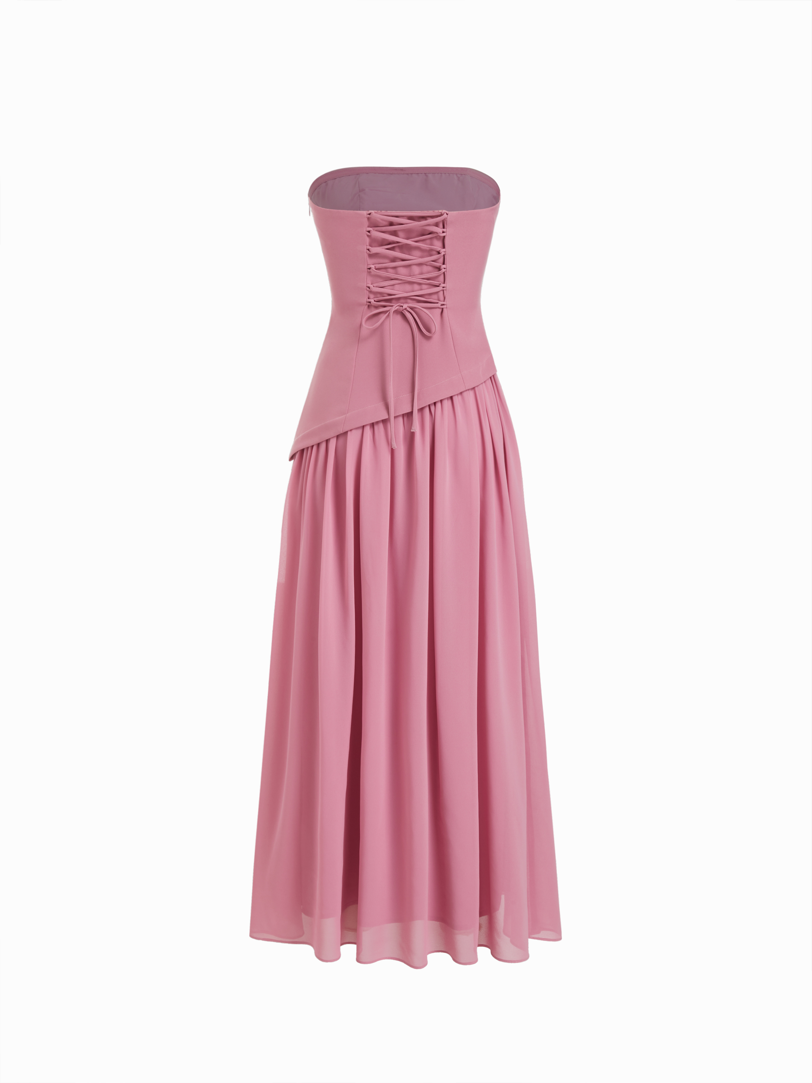 Chiffon Bandeau Lace Up Maxi Dress With Scarf For Date Wedding