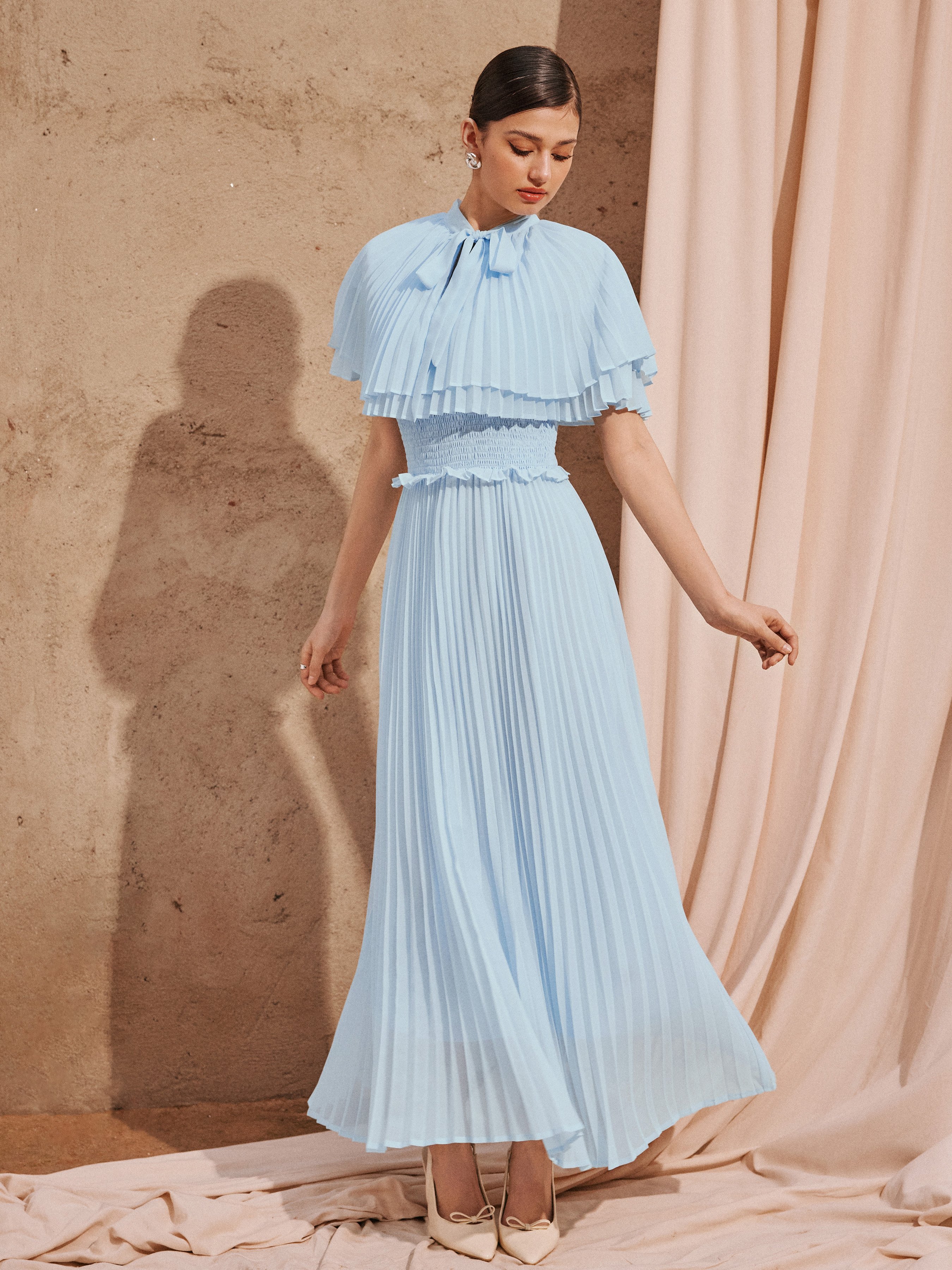 Pleats collar Chiffon Dress laubeblanc Pleats collar Chiffon Dress 