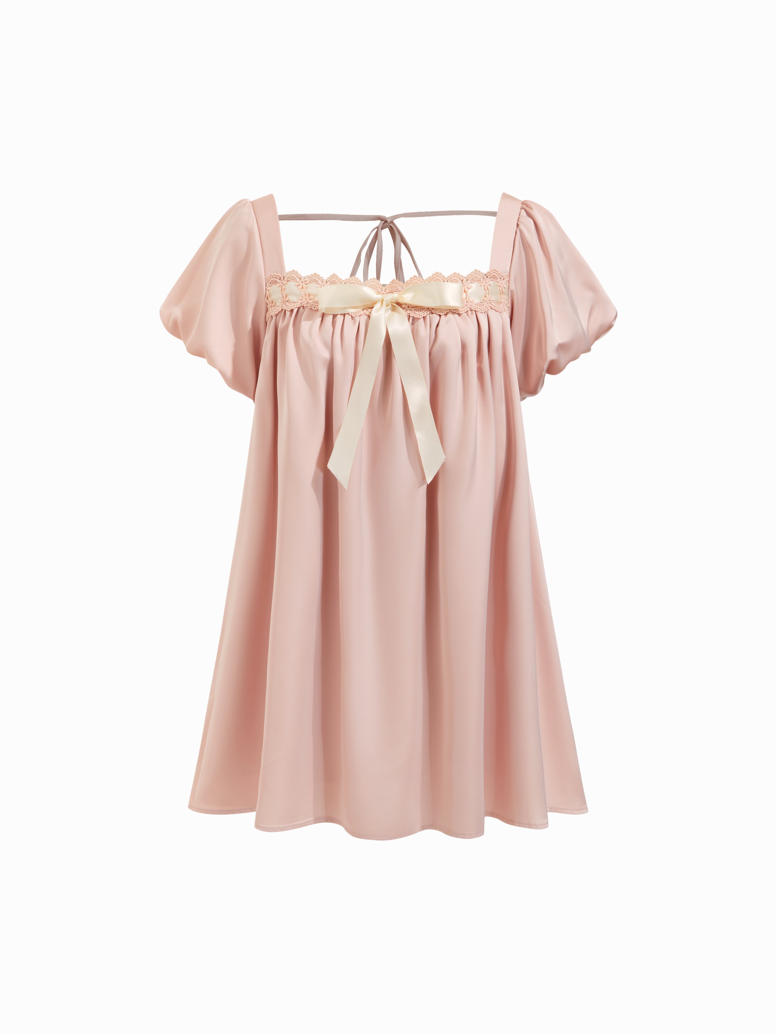 silky satin square neck puff sleeve babydoll mini dress Satin Satin Square Neck Puff Sleeve Bowknot Babydoll Mini Dress For Daily  Casual Date
