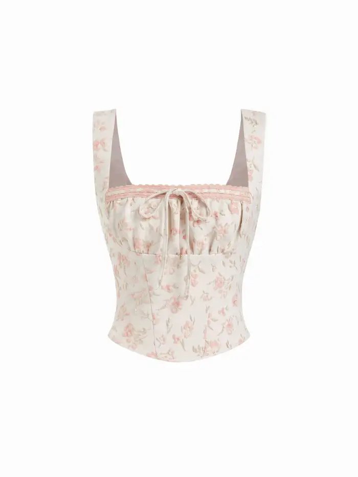 floral lace up corset mini dress cider Coquette Chiffon Jacquard Floral Lace Up Corset Mini Dress For Vacation