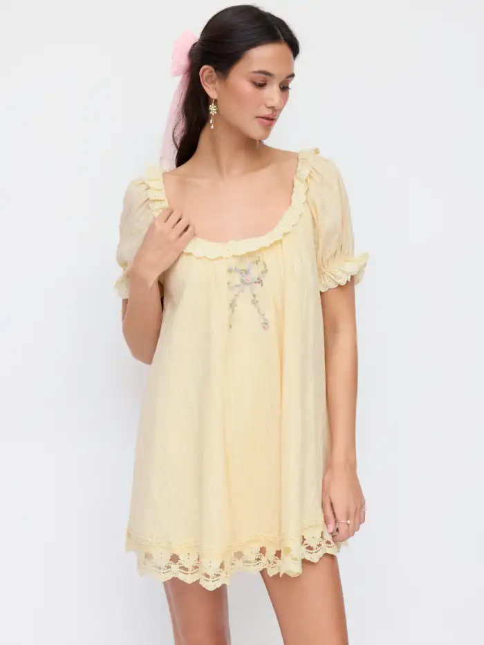 floral lace babydoll mini dress FOR LOVE AND LEMONS Sundae White Lace Floral babydoll Mini Dress L