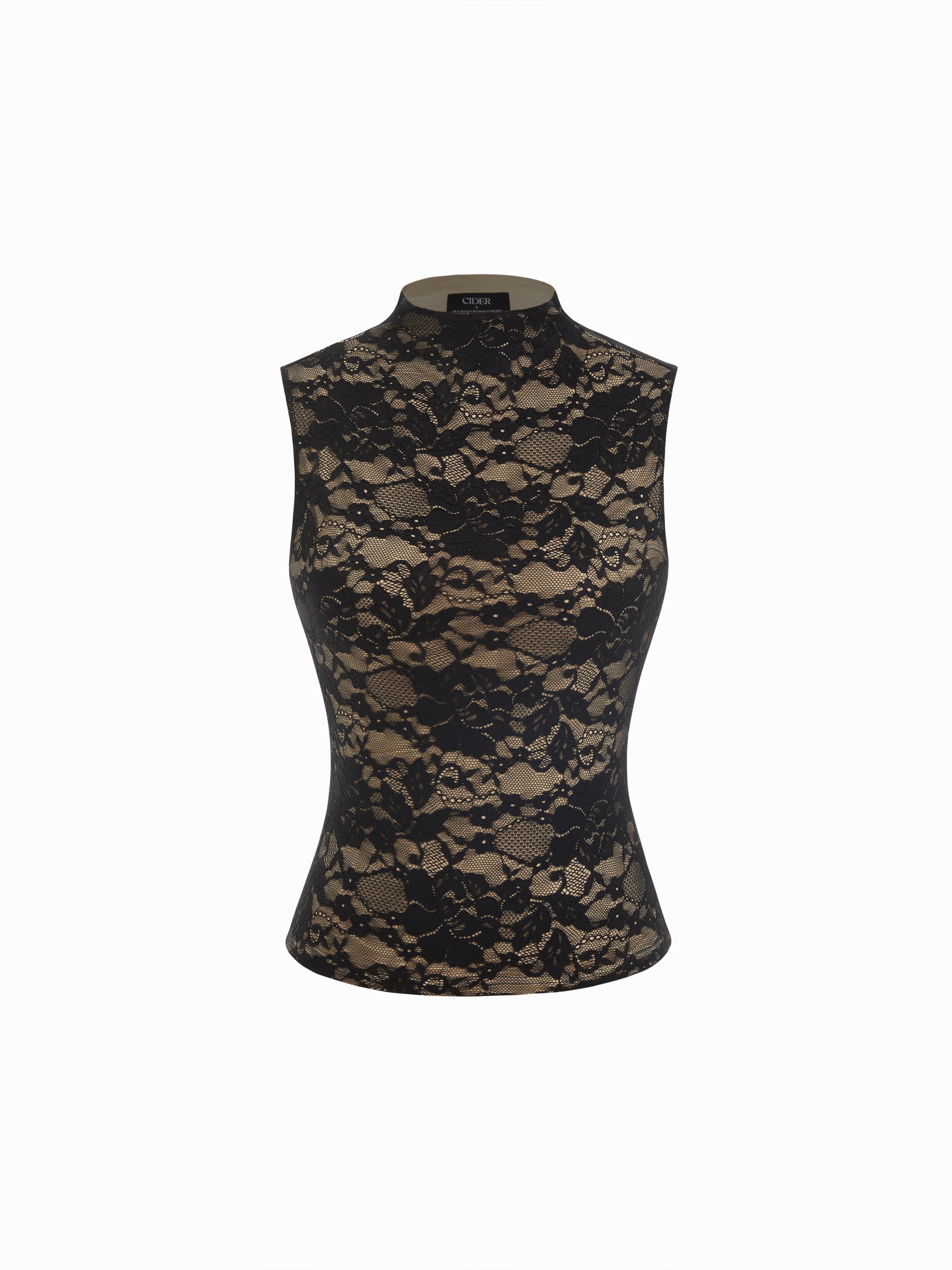 Lace Lace Floral Stand Collar Tank Top For Daily Casual Date