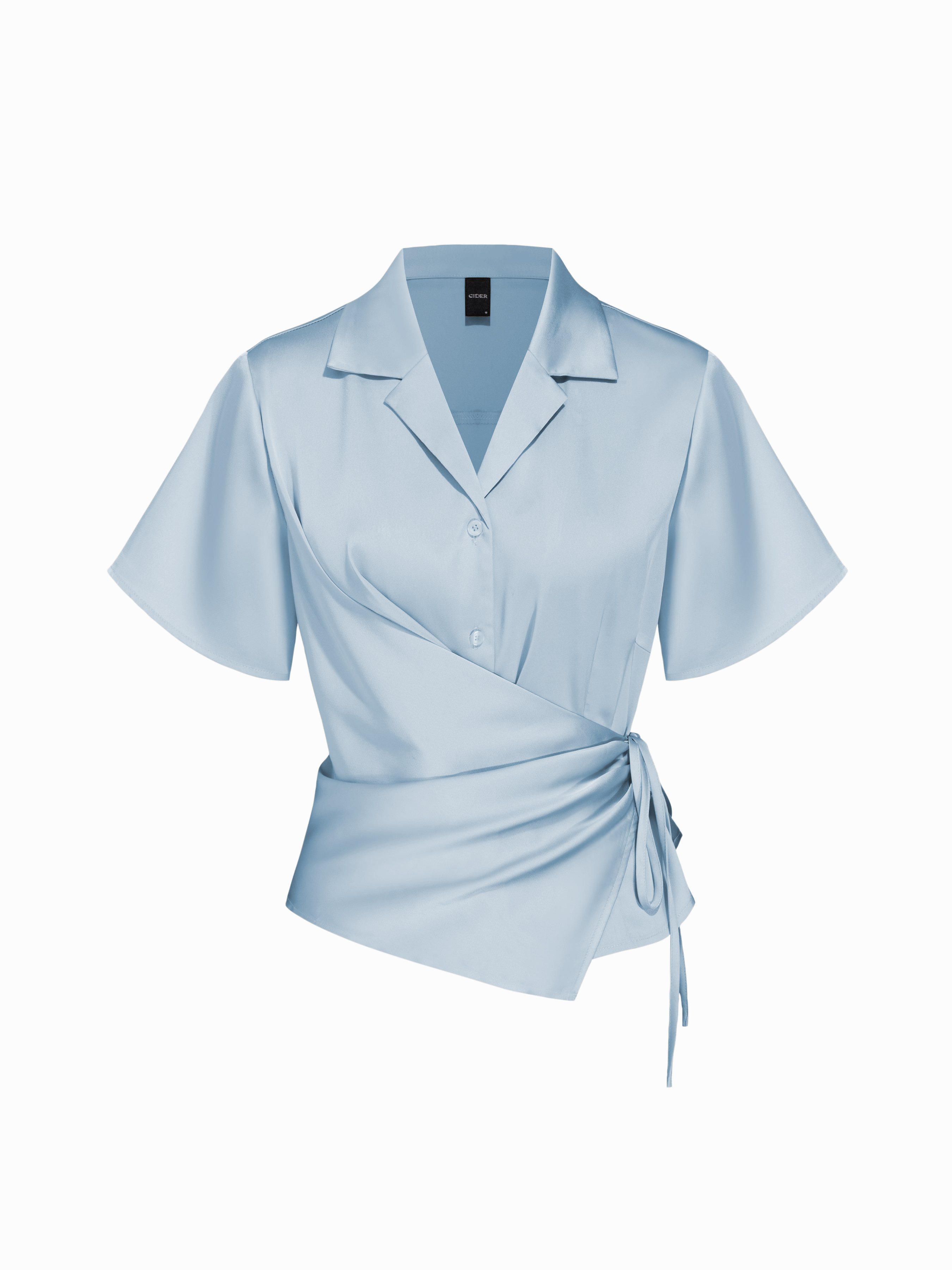 Satin Satin Collar Knotted Shirt For Work