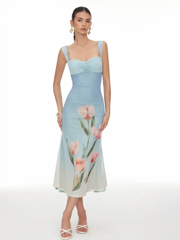 graphic floral lace maxi dress Pink Floral Lace-Trim Maxi Dress