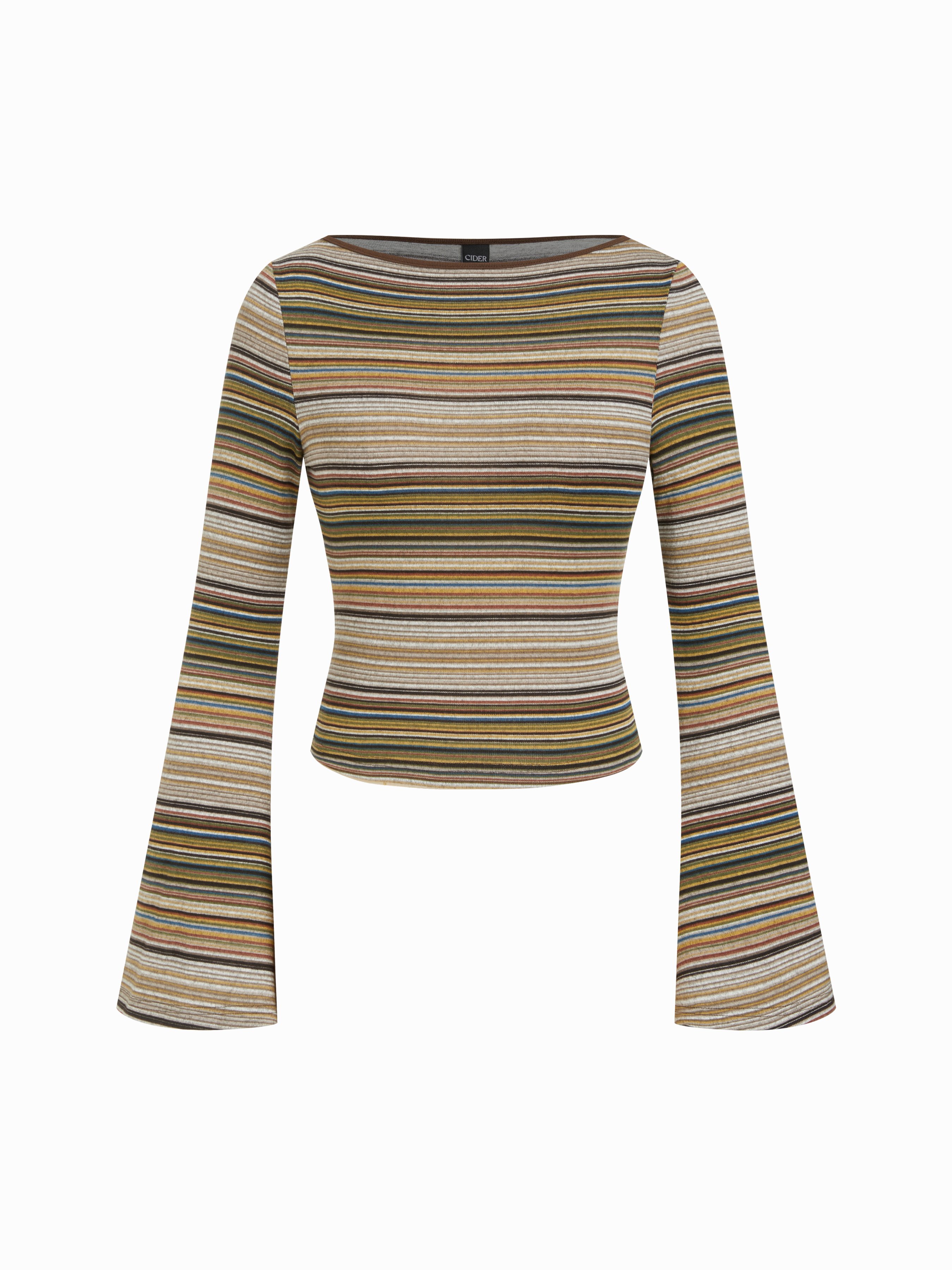 Striped Boat Neck Bell Sleeve Slim Tee