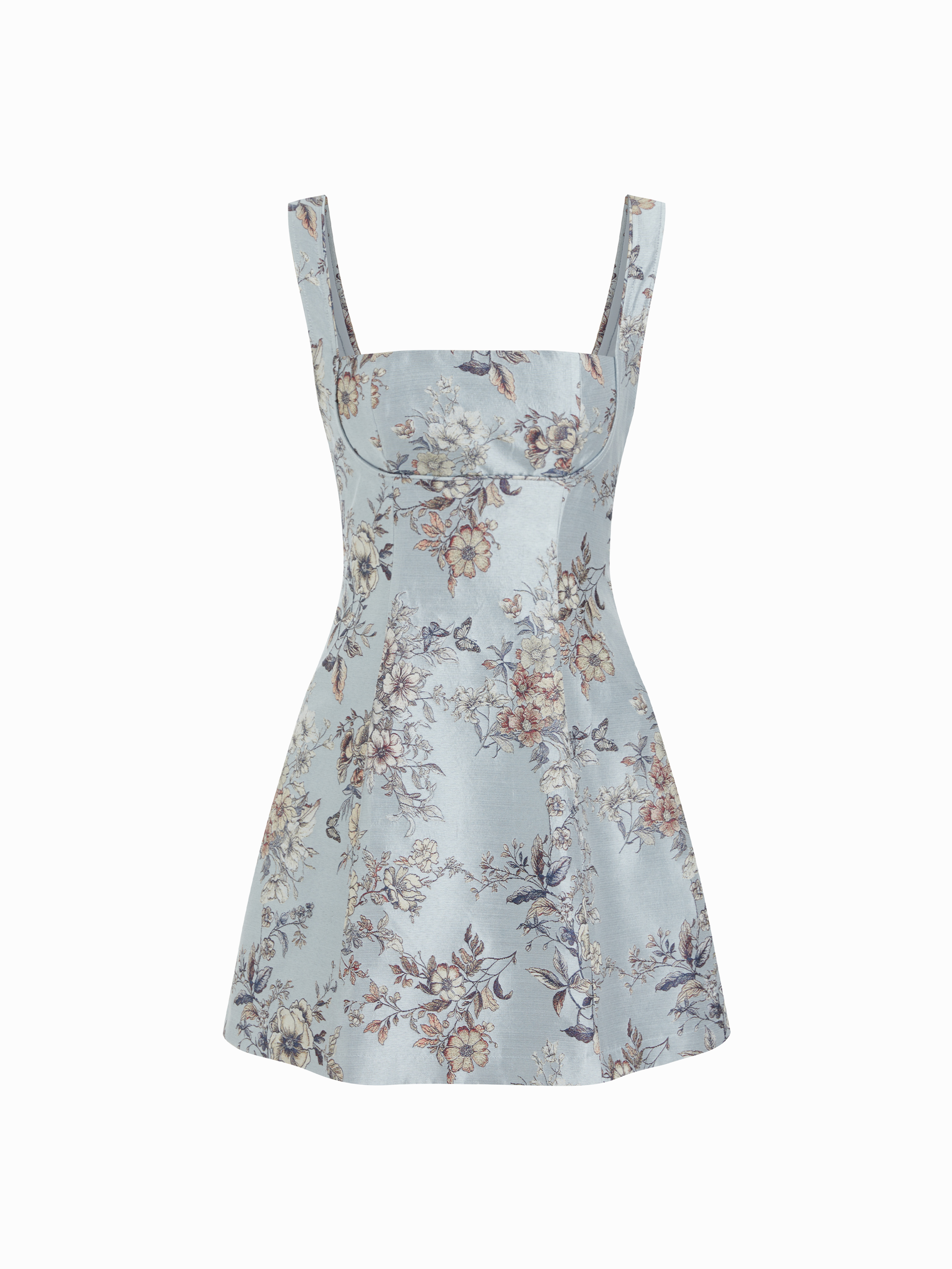 floral jacquard lace corset mini dress Blush Multi Jacquard Dress - Floral Jacquard Mini - Lace-Up Mini