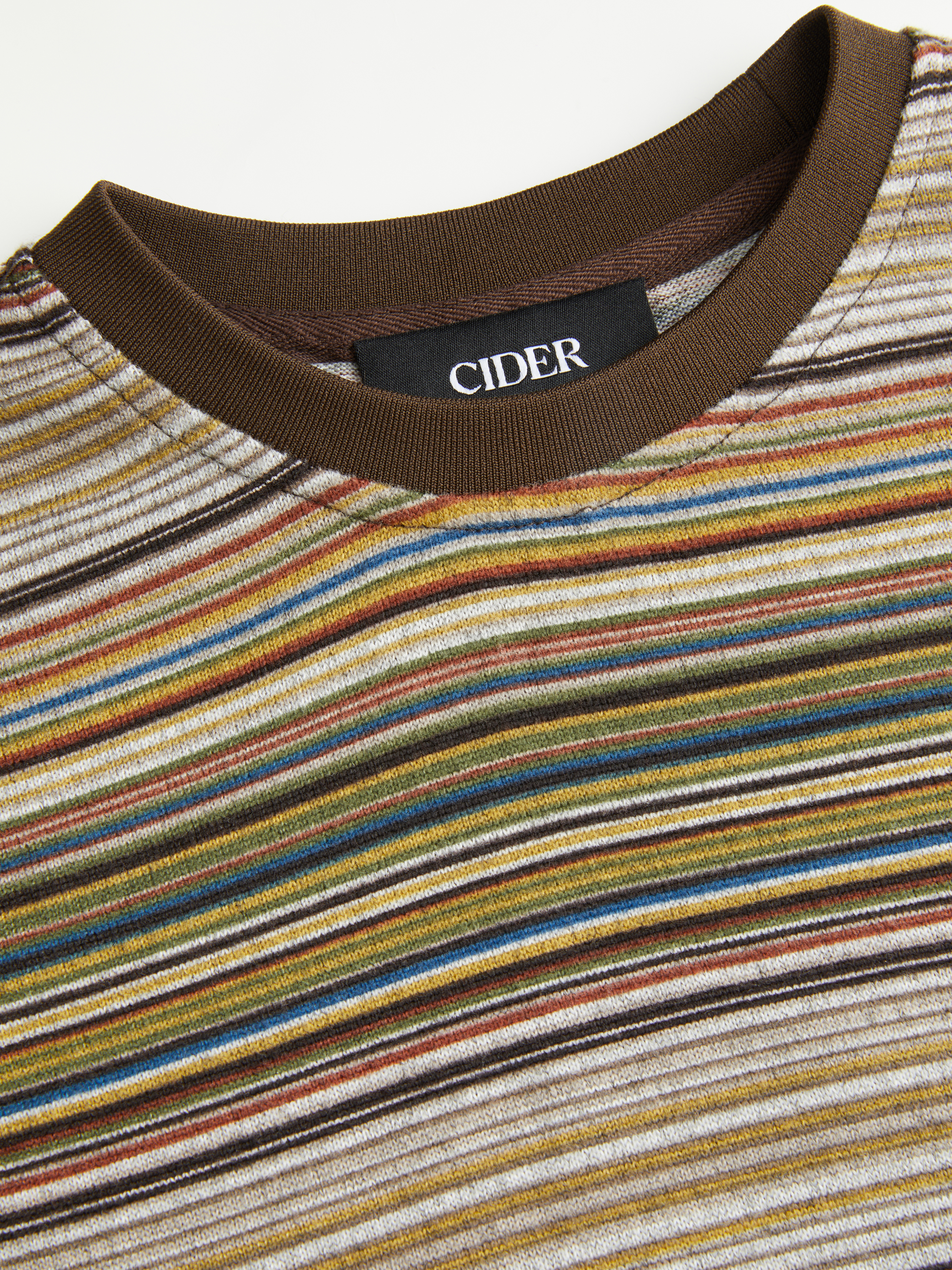 Cotton-blend Stripe Round Neckline Mid-length Sleeve Cinched Waist Tee - Chocolate