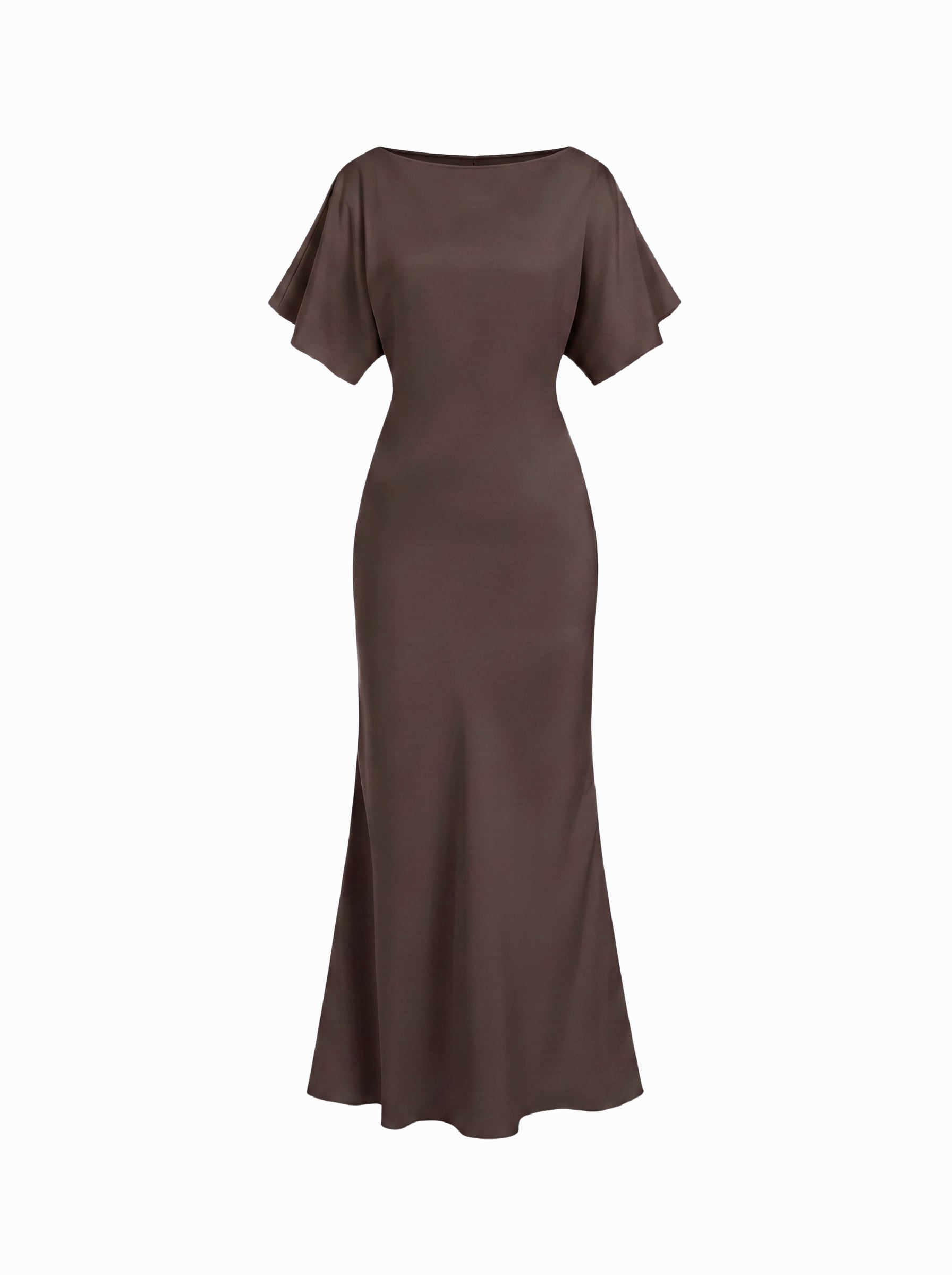 Satin Boat Neck Batwing Sleeve Bowknot Mermaid Maxi Dress