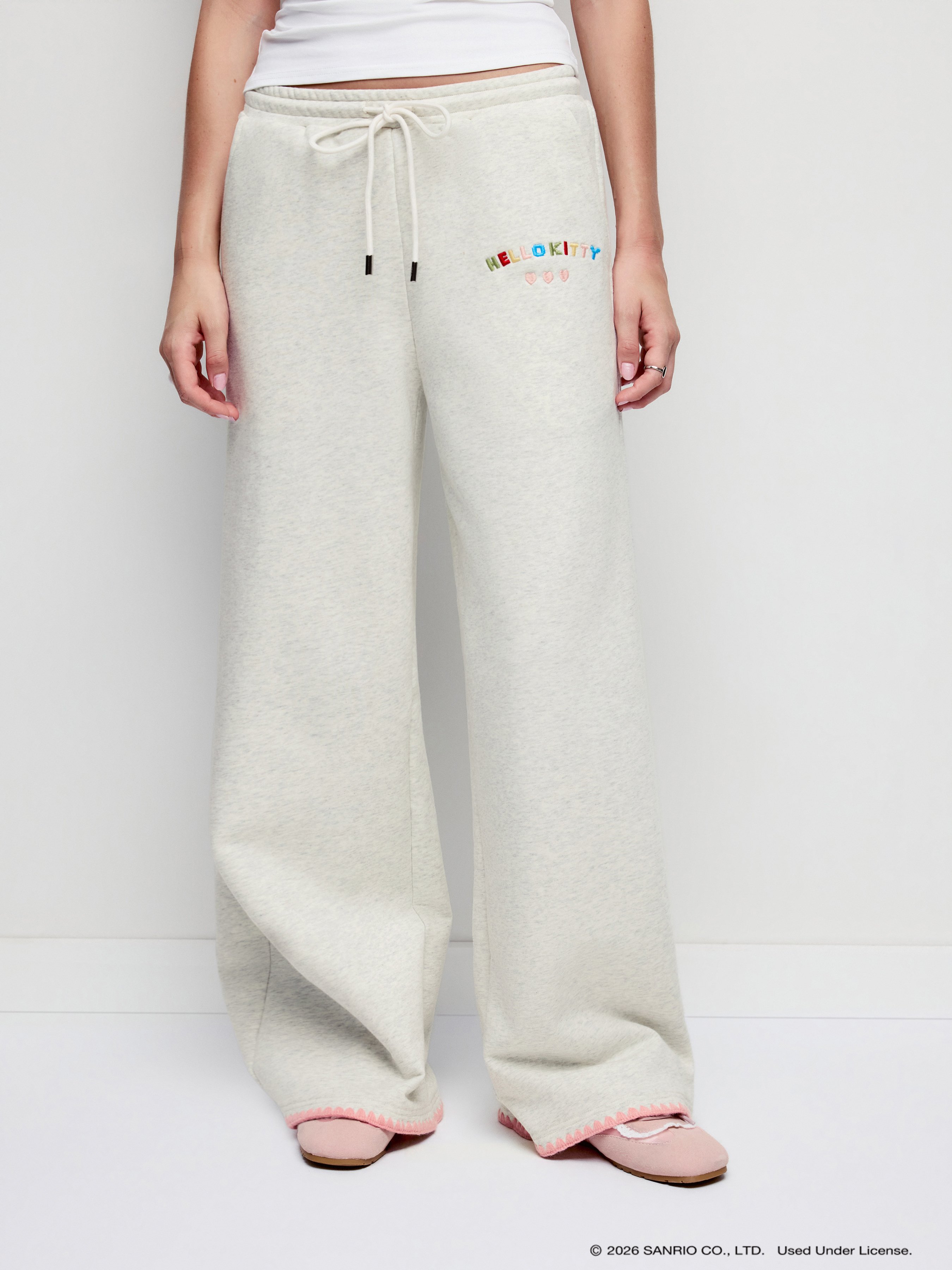 Cotton-blend Terry Hello Kitty Embroidery Drawstring Contrasting Binding Sweatpants