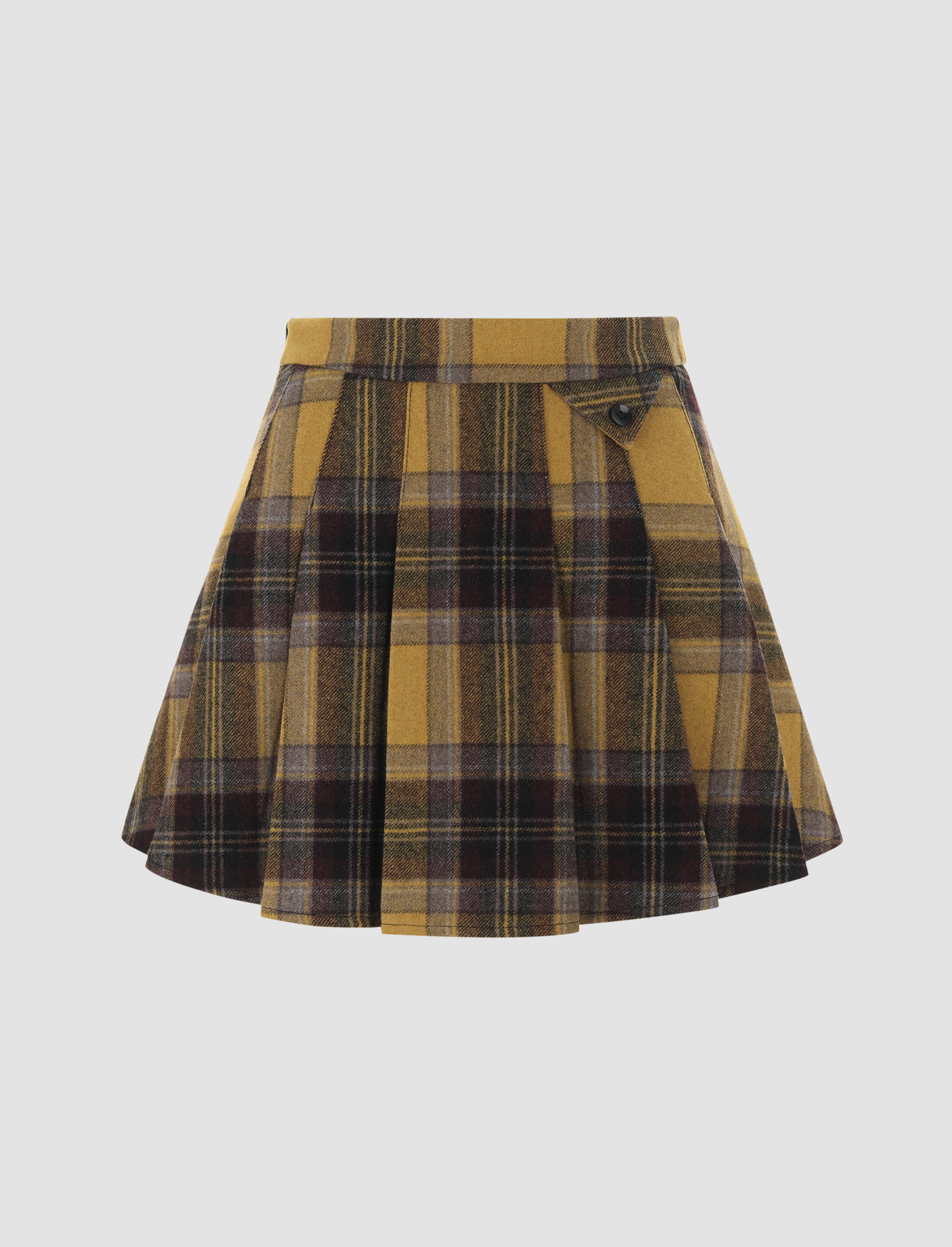 Yellow Tartan Pleated Skirt - Cider