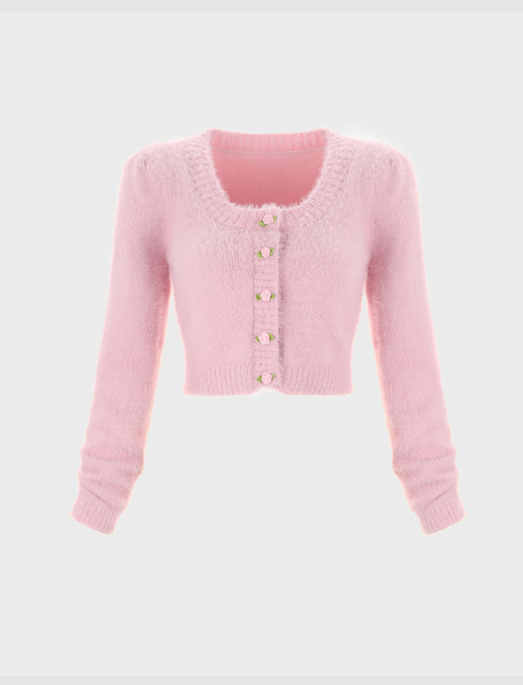 Fuzzy Cardigan with Rose Button - Cider
